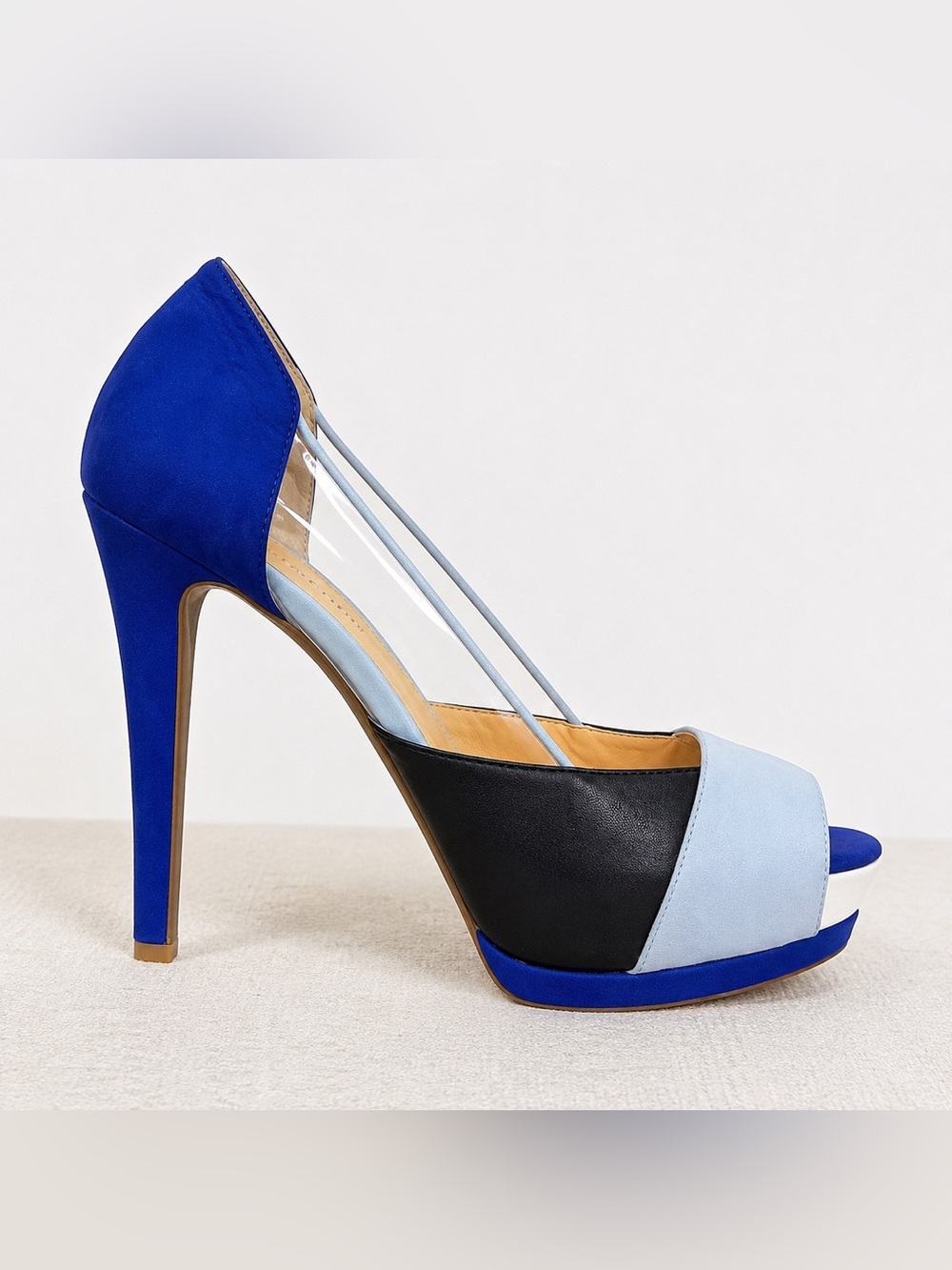 NWOT Gianni Bini Heels Size 10M Blue Black Colorblock Platform Peep Toe Pumps